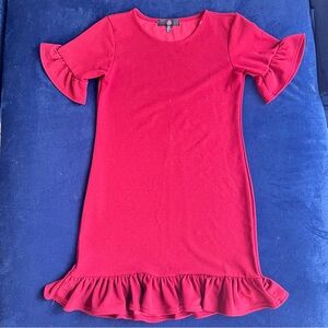 Elegant Red Burgundy Ruffle Sleeve dress